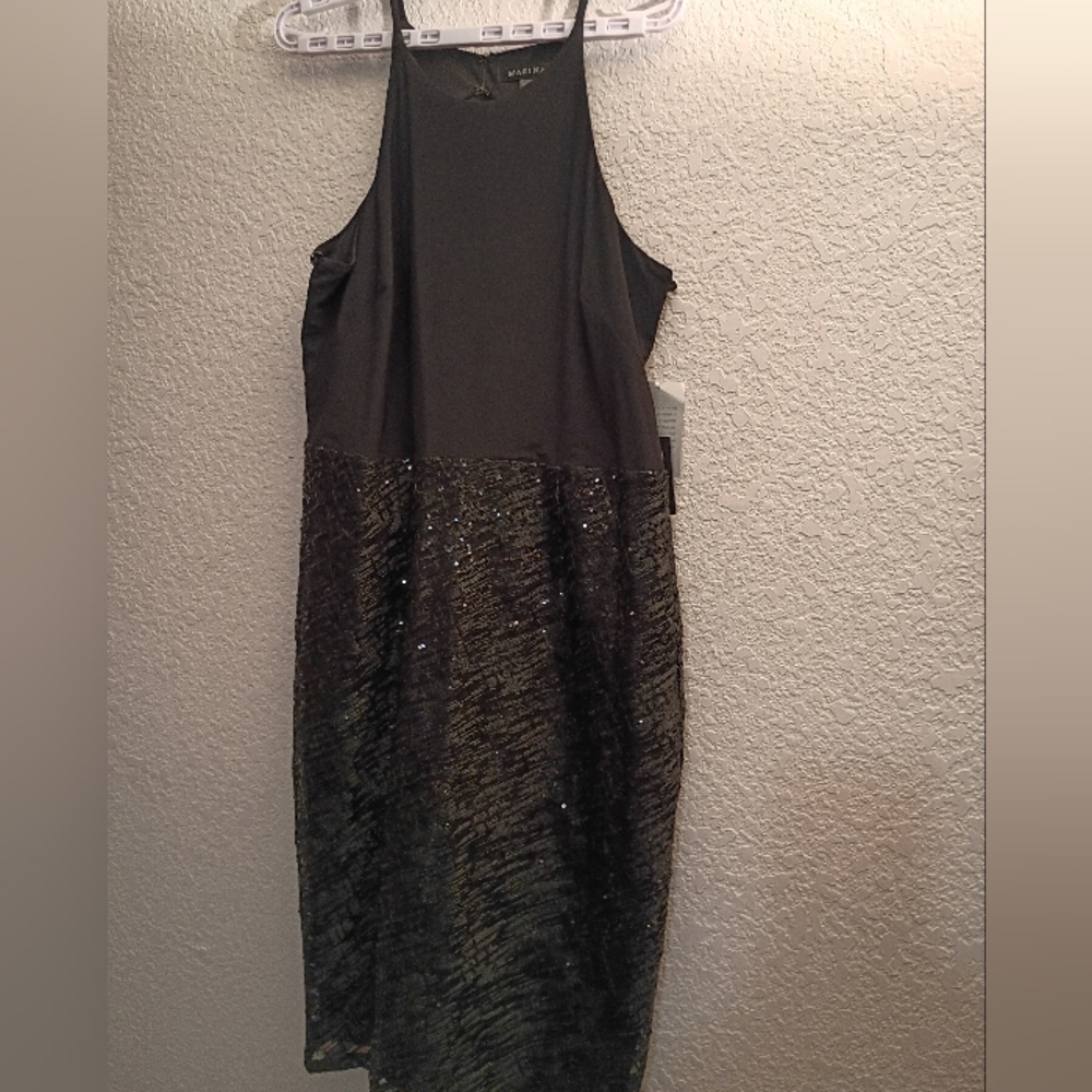 MARINA Black Midi Dress with Sequined Skirt